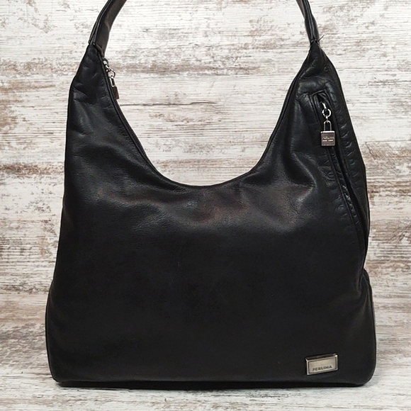 Perlina Bags Vintage Perlina Ny Black Leather Hobo Shoulder Bag